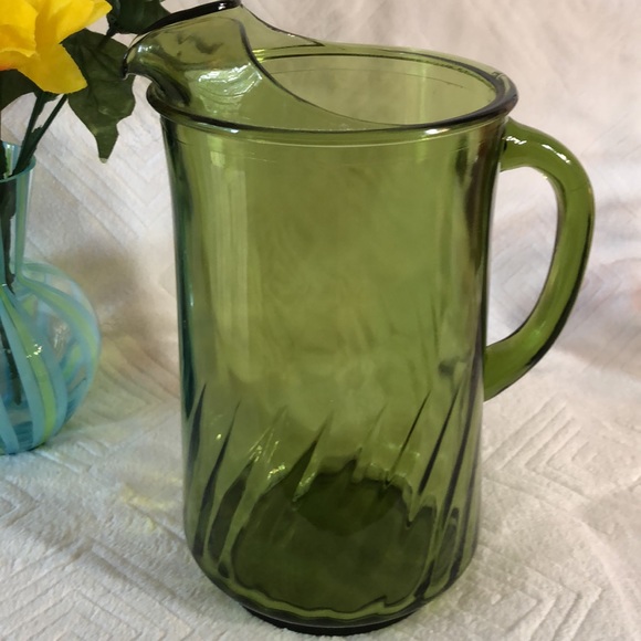 Retro Green Glass Pitcher and Vase - Picture 4 of 9